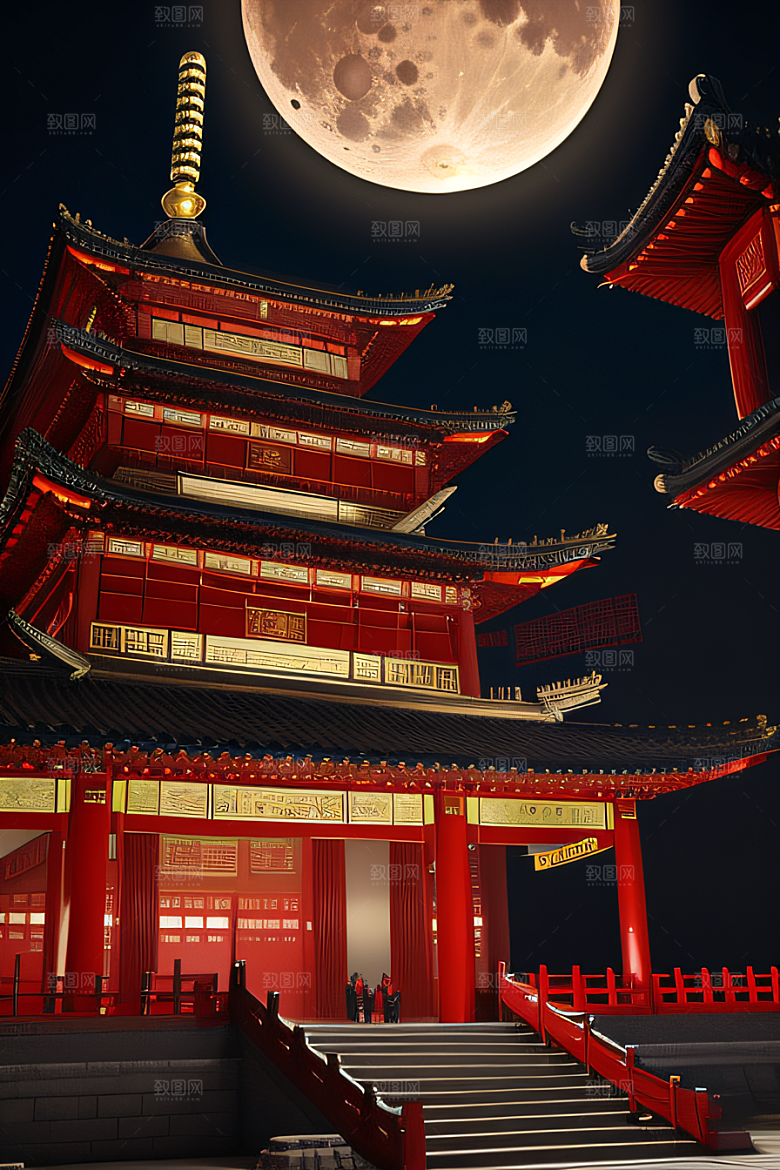 月色如水辽阔中国宫殿虚拟呈现