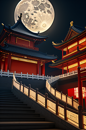 月色如水辽阔中国宫殿虚拟呈现