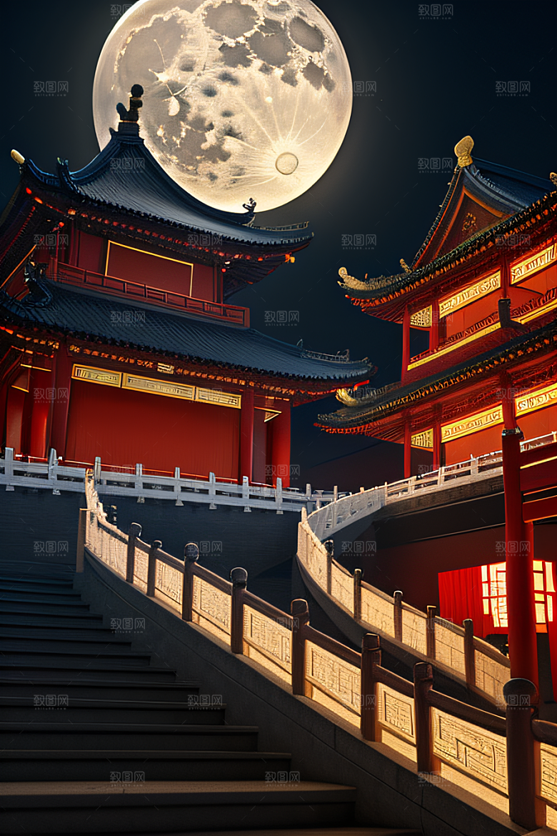 月色如水辽阔中国宫殿虚拟呈现