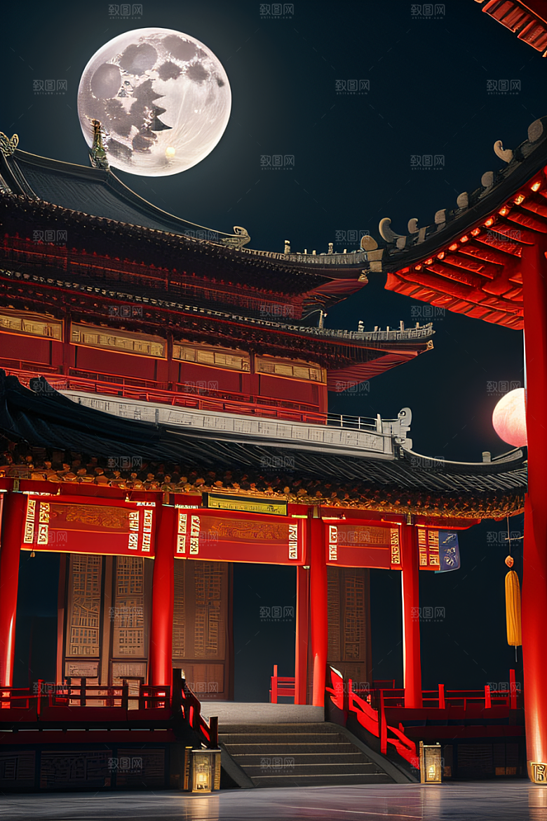 月色如水辽阔中国宫殿虚拟呈现