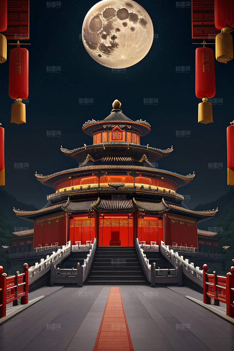 月色如水辽阔中国宫殿虚拟呈现
