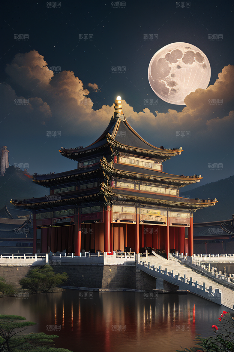 月色如水辽阔中国宫殿虚拟呈现