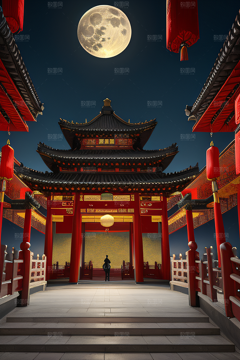 月色如水辽阔中国宫殿虚拟呈现