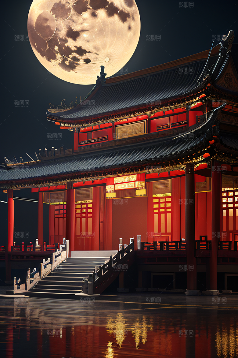 月色如水辽阔中国宫殿虚拟呈现