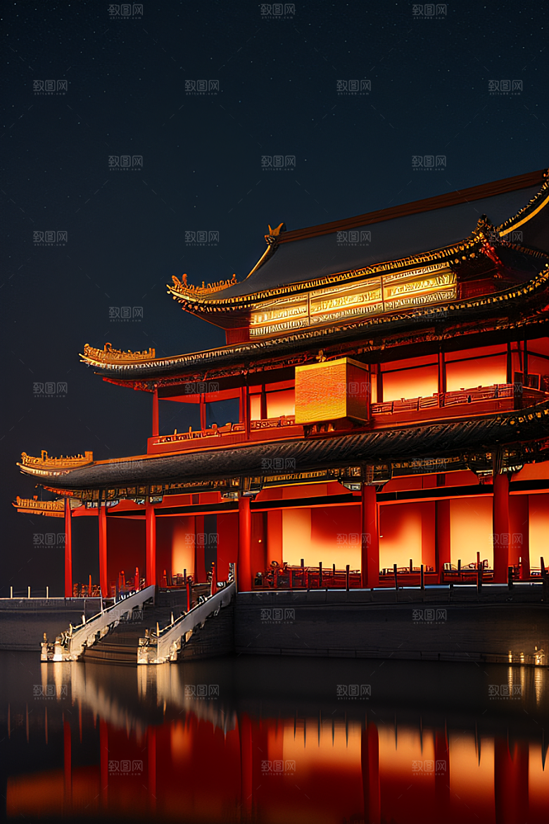月色如水辽阔中国宫殿虚拟呈现