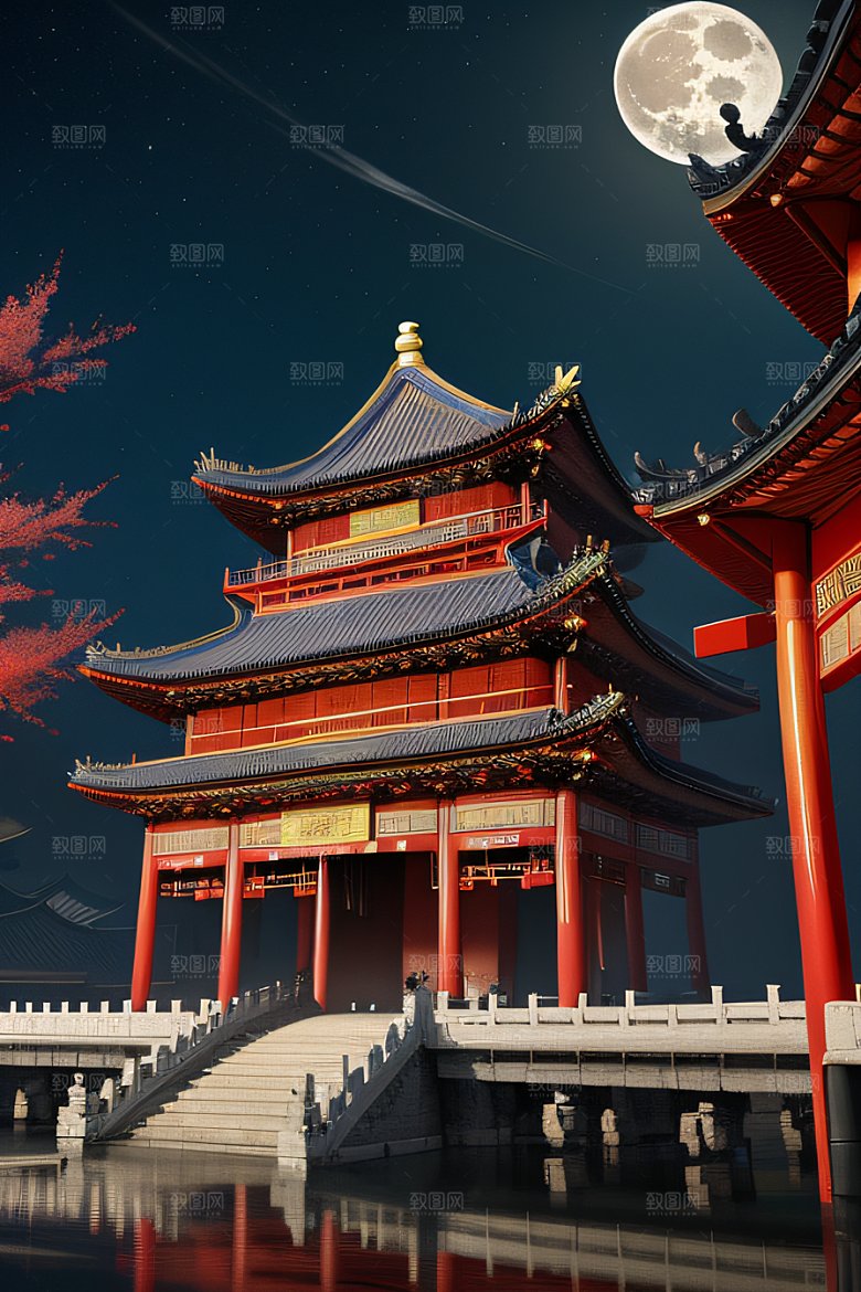月色如水辽阔中国宫殿虚拟呈现