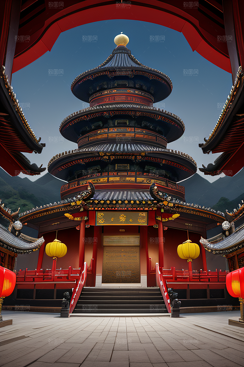 明月当空壮丽中国宫殿诗意画卷