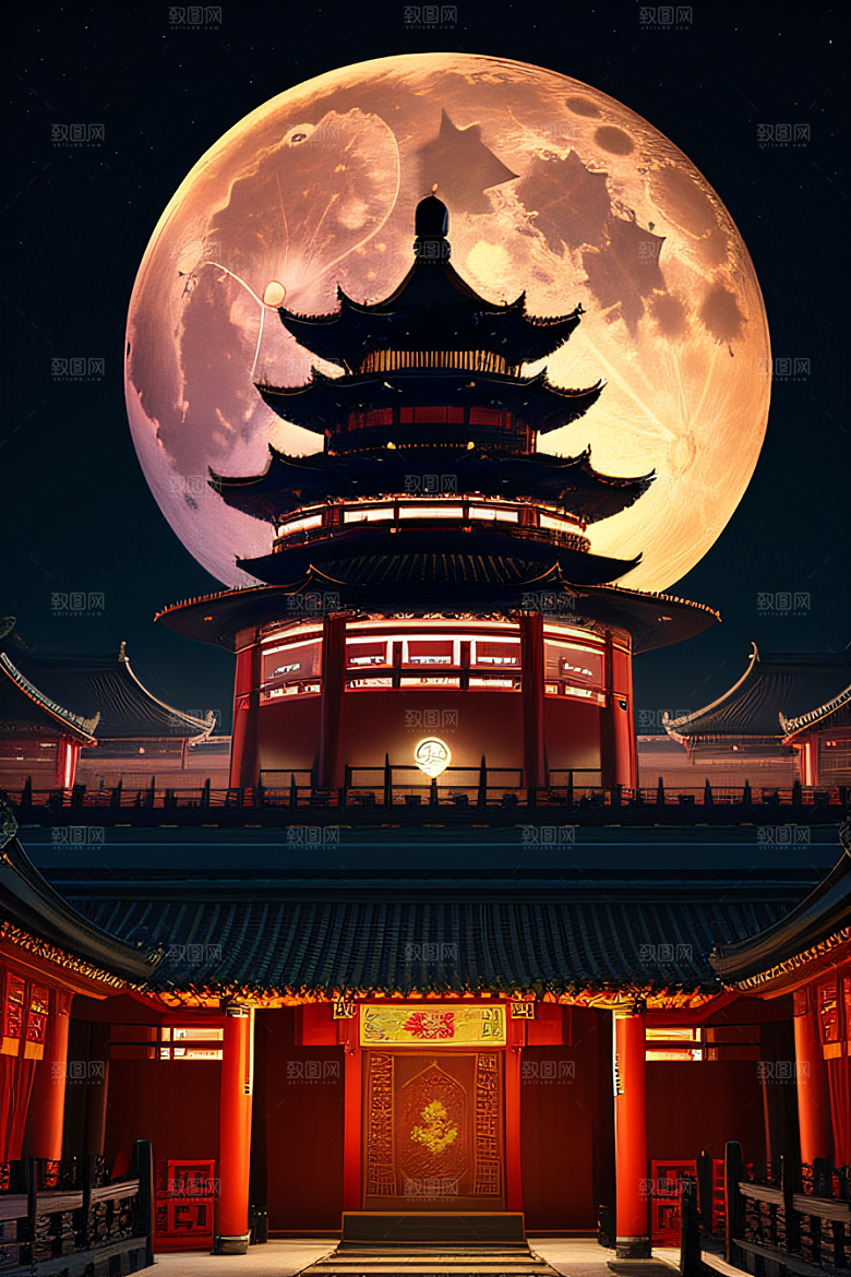 月华倾泻宏伟中国宫殿唯美画面