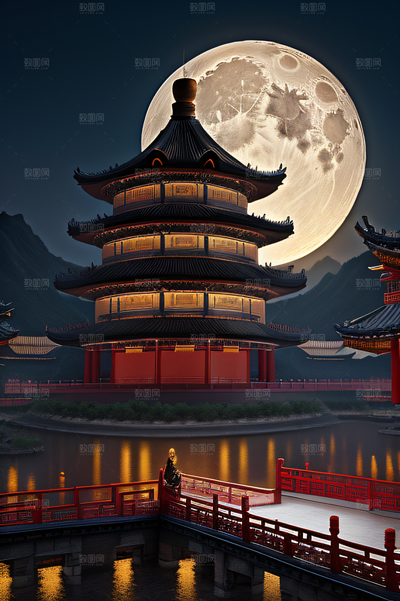 月华倾泻宏伟中国宫殿唯美画面