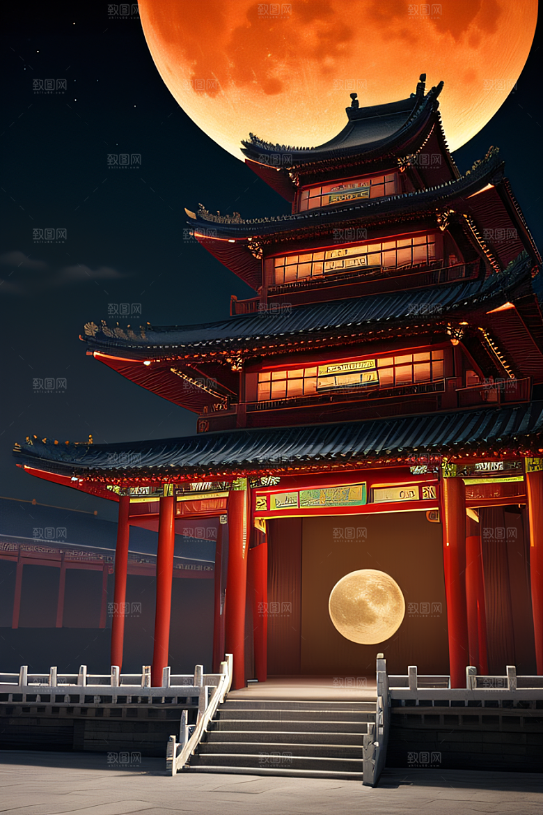 月华倾泻宏伟中国宫殿唯美画面