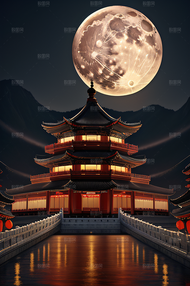 月华倾泻宏伟中国宫殿唯美画面