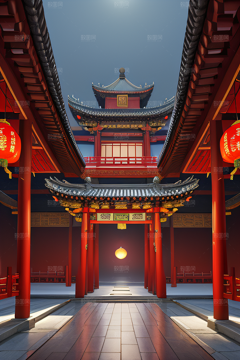 绘画艺术中国宫殿壮丽全景虚拟呈现