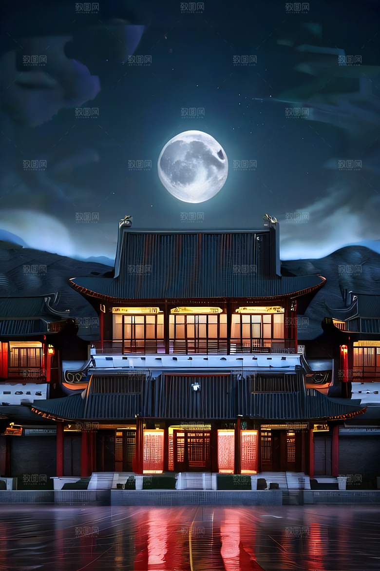 月色如水辽阔中国宫殿虚拟呈现