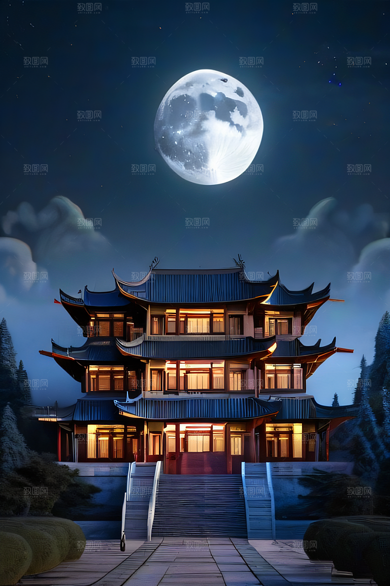 月色如水辽阔中国宫殿虚拟呈现