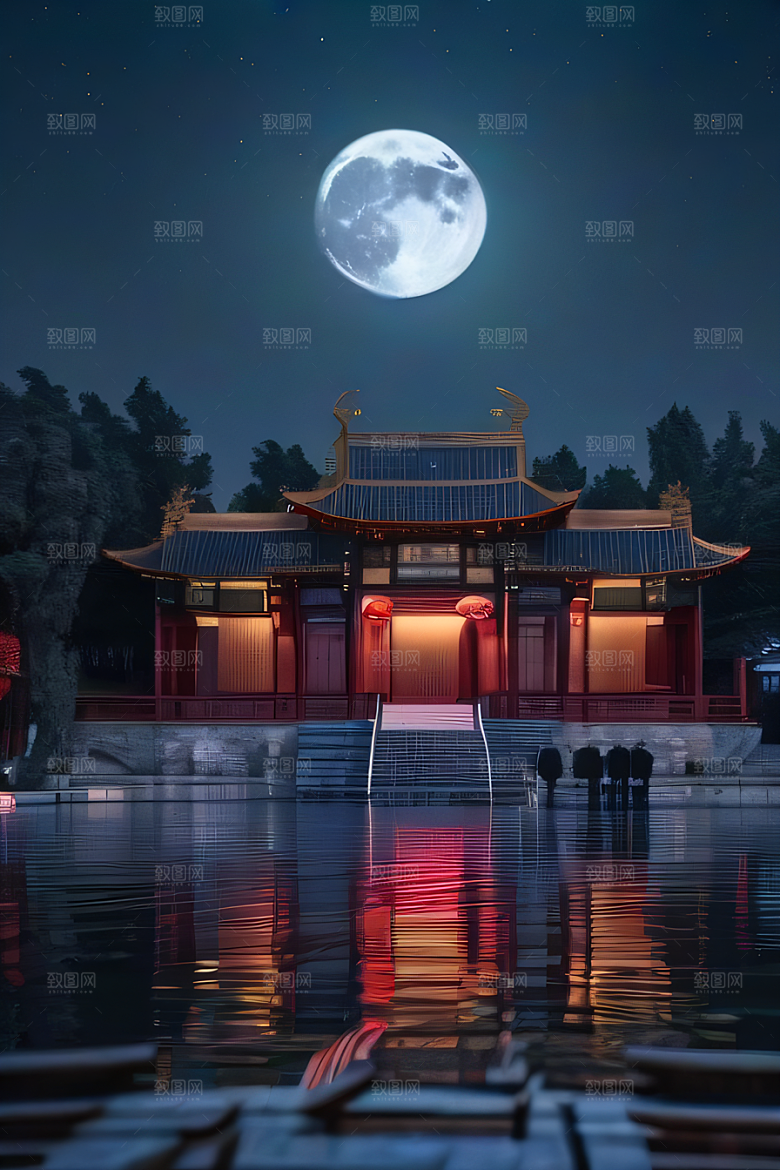 月色如水辽阔中国宫殿虚拟呈现
