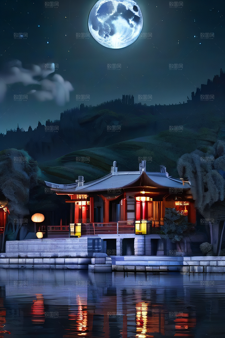 月色如水辽阔中国宫殿虚拟呈现