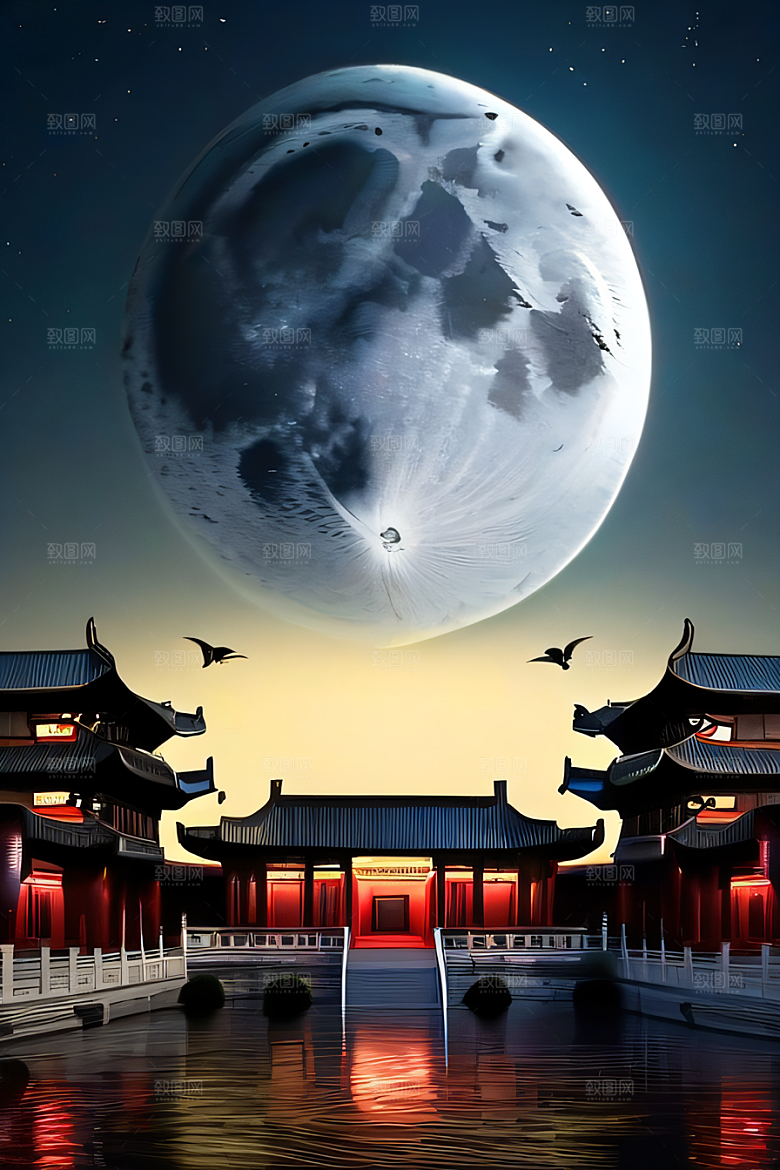 月华倾泻宏伟中国宫殿唯美画面