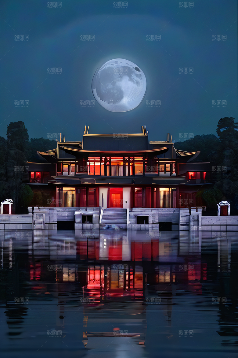 月华倾泻宏伟中国宫殿唯美画面