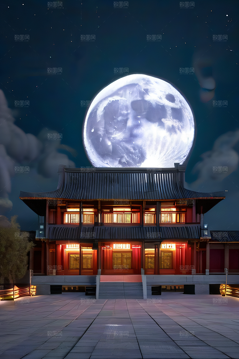 月华倾泻宏伟中国宫殿唯美画面