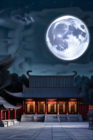 月华倾泻宏伟中国宫殿唯美画面