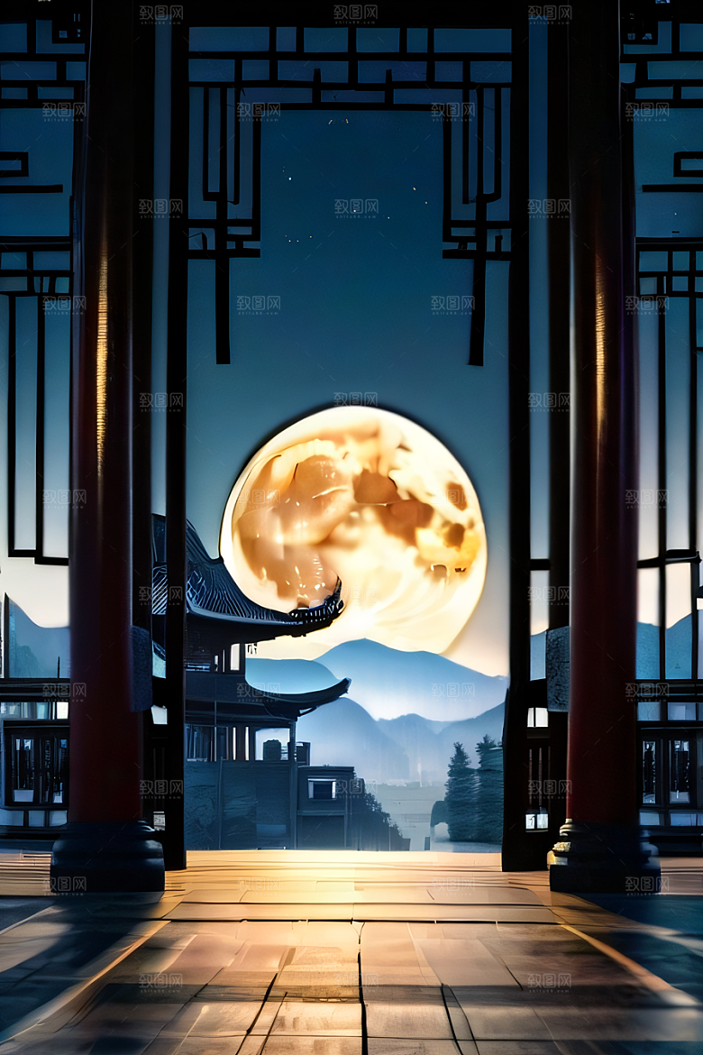 月华倾泻宏伟中国宫殿唯美画面