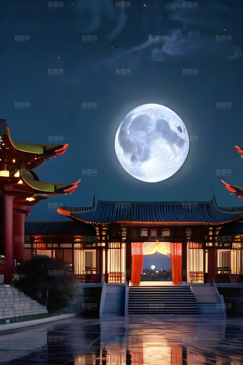 月华倾泻宏伟中国宫殿唯美画面