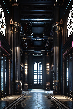 超写实暗黑古宫未来影像生物机械巨大厅