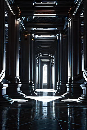 超写实暗黑古宫未来影像生物机械巨大厅