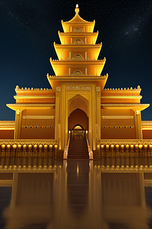绚丽夜景宫殿璀璨夺目