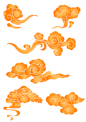 中国风国潮金色手绘祥云装饰插画元素