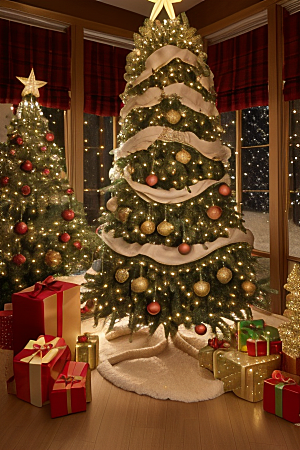 灯光圣诞树与节日氛围