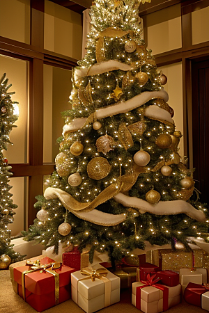 灯光圣诞树的装饰艺术
