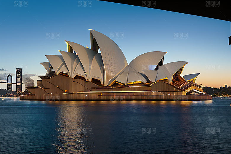远看悉尼歌剧院的夜晚美景