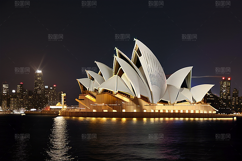远看悉尼歌剧院的夜晚美景