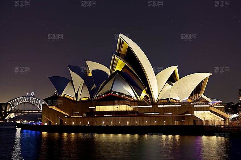远看悉尼歌剧院的夜晚美景