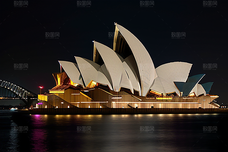 远看悉尼歌剧院的夜晚美景