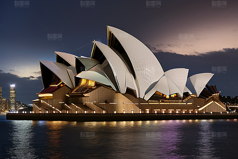 远看悉尼歌剧院的夜晚美景