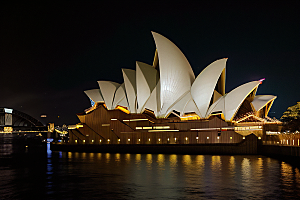 远看悉尼歌剧院的夜晚美景