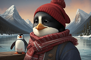 可爱企鹅的红领巾人物