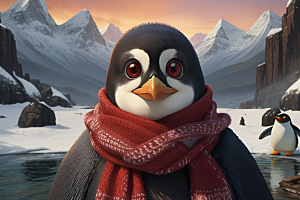 红领巾下的企鹅肖像
