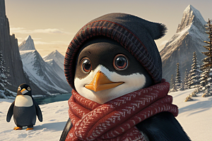 红领巾下的企鹅肖像