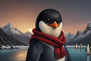 可爱企鹅戴红领巾的肖像