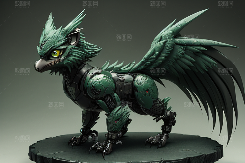细致入微的绿眼金属狮鹰全身画作