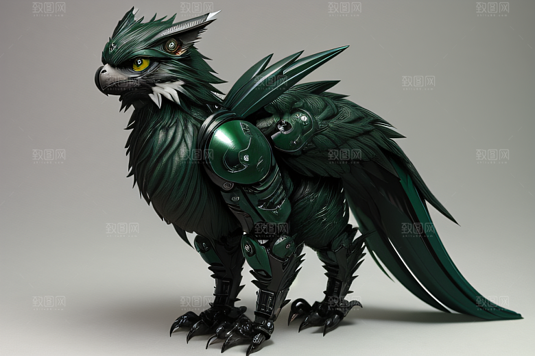 细致入微的绿眼金属狮鹰全身画作