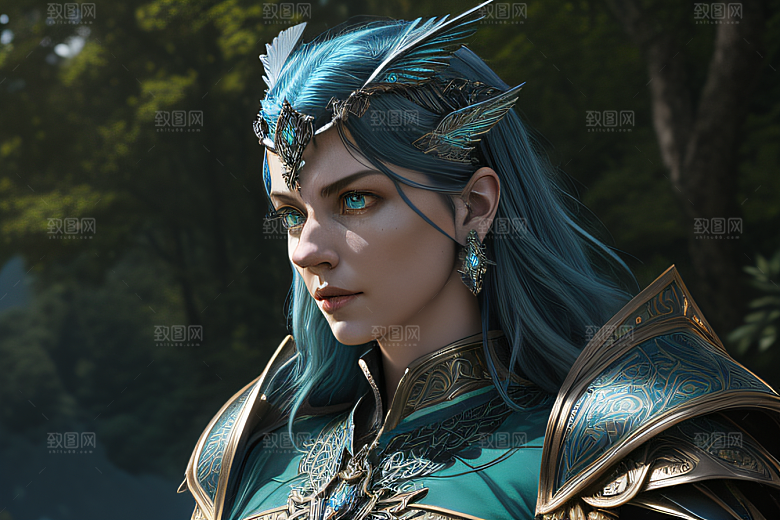 蓝色人形鹰翠绿眼神精美装甲