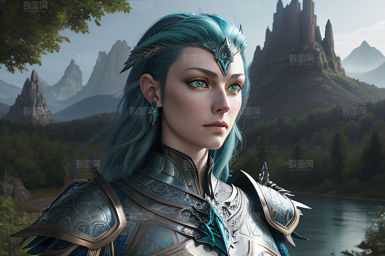 蓝色人形鹰绿色大眼细节丰富