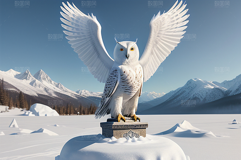 冰雪之魂对称面容的猫头鹰人像