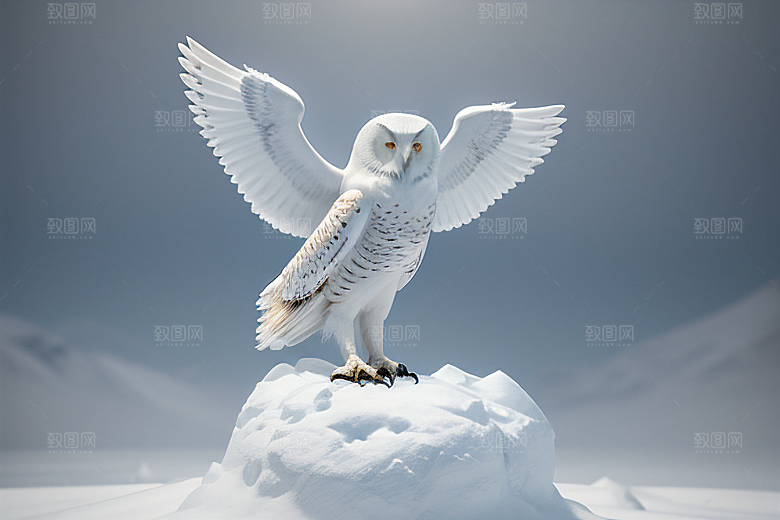 冰雪守护者神秘冰雕中的猫头鹰雕像