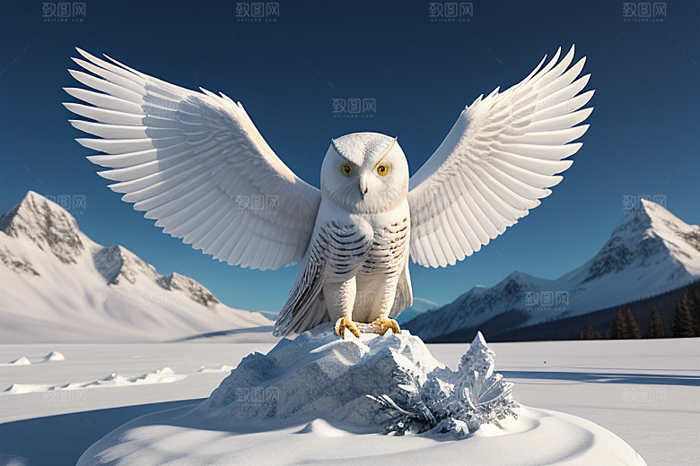 冰雪守护者神秘冰雕中的猫头鹰雕像