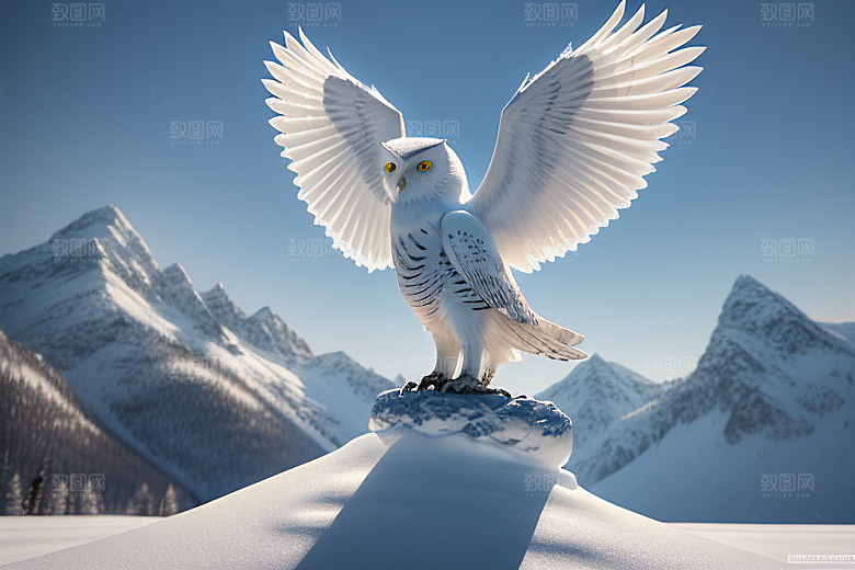 冰雪守护者神秘冰雕中的猫头鹰雕像
